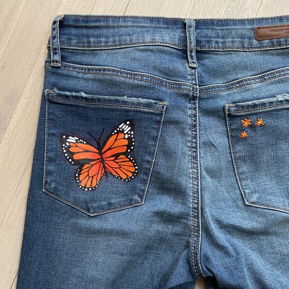 Articles of Society Skinny Jeans with Hand-Painted Butterfly Pocket